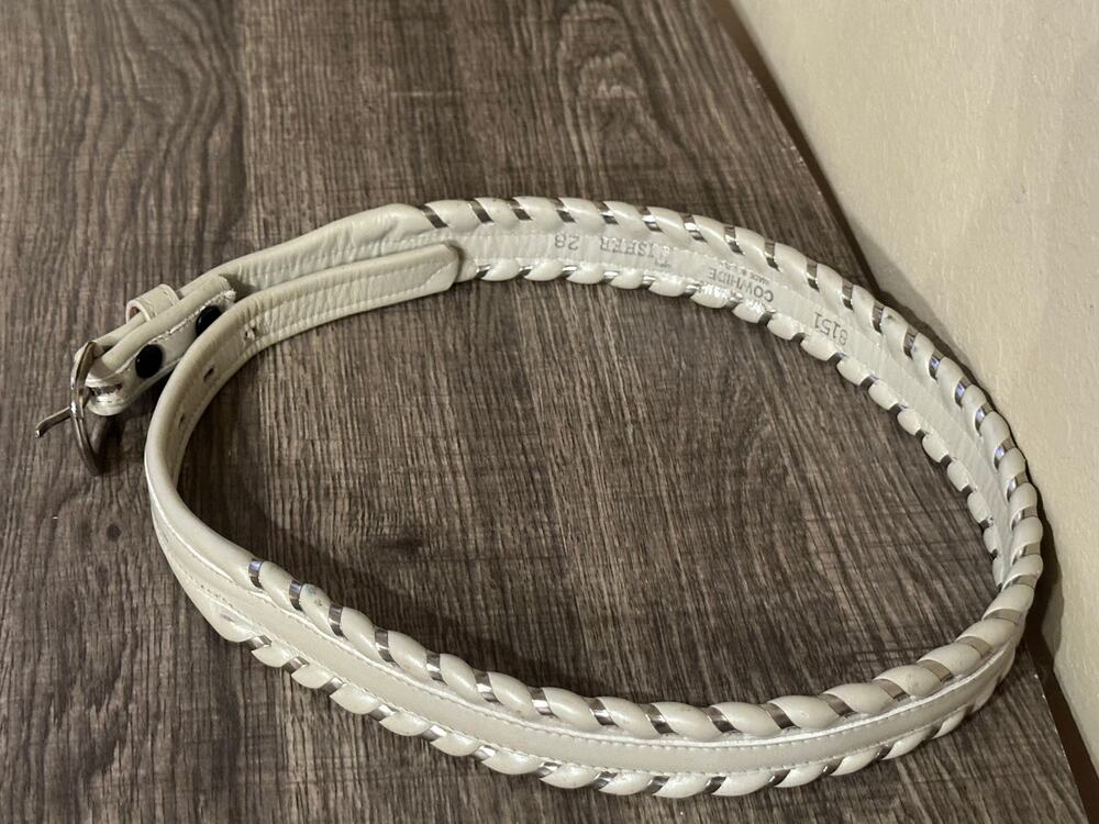 Vintage Fisher Cowhide Leather Belt Ivory Silver Braided Western Size 28